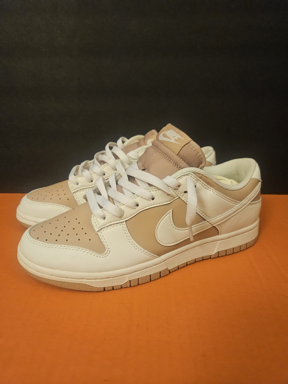 Nike Dunk Low Beige/White Colorblock Leather Low Top Lace Up Rubber Sneakers